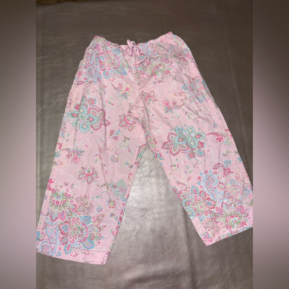 Ralph Lauren Pink Floral Pajama Top and cropped bottoms size small cotton - Picture 6 of 8